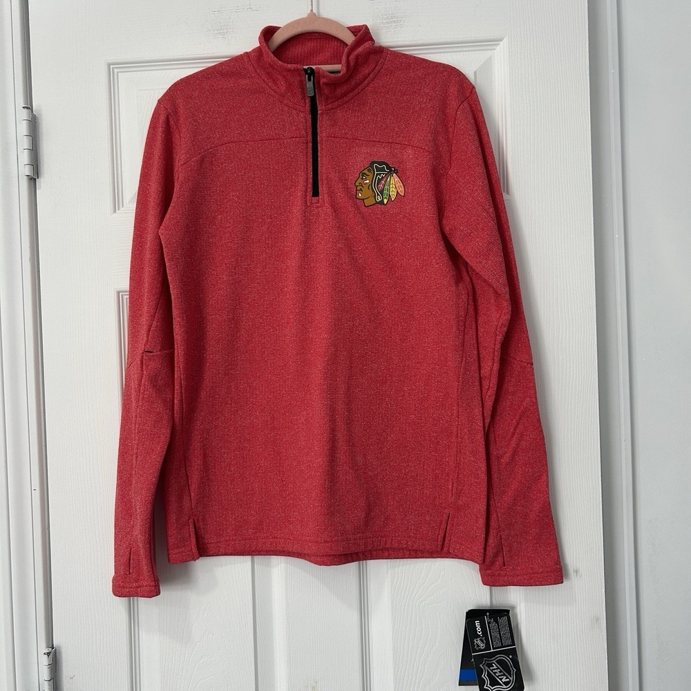 Chicago Blackhawks NHL 1/4 Zip Youth Boy's Pullover Jacket Large 14/16 Red NWT‎